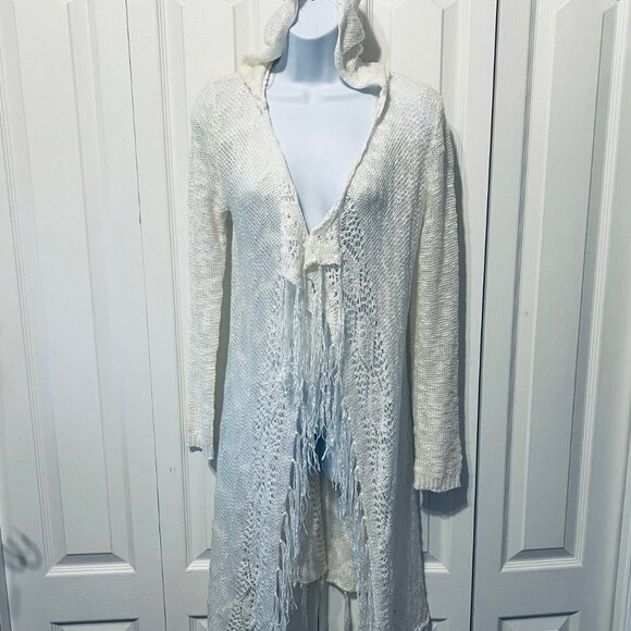 No Boundaries-Women's M (7-9) Long Sleeve Fringed Hooded Boho/Hippie Open Front - Picture 1 of 13